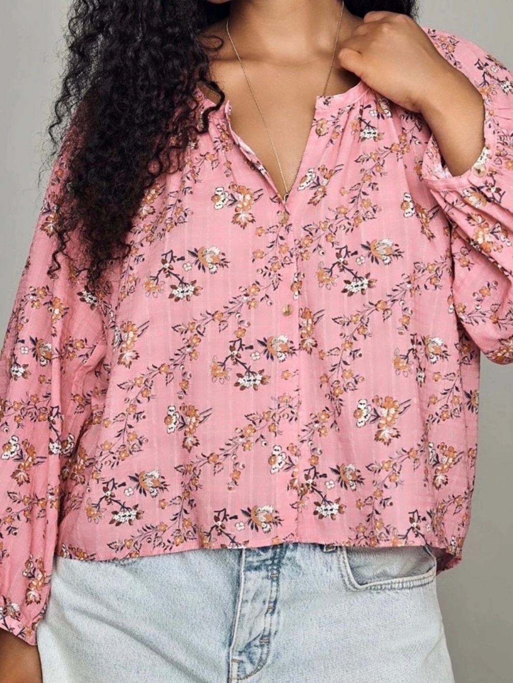 Pilcro Floral Cotton Blouse in Pink Size Medium NWT